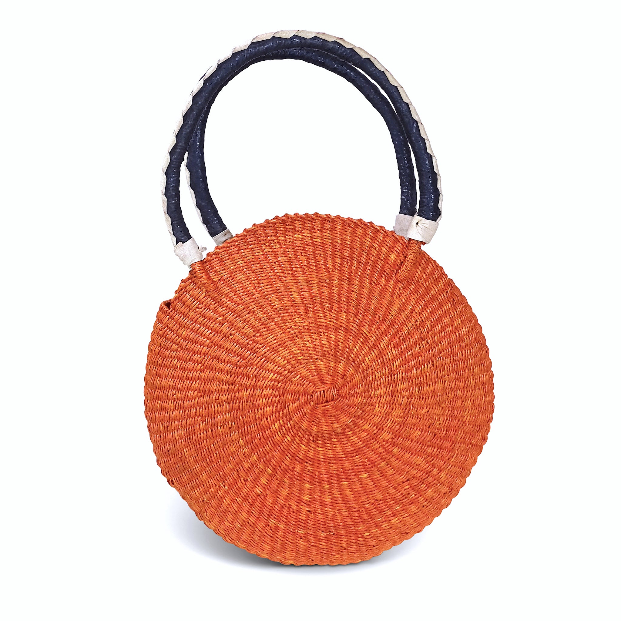 Jute Sisal Round Woven Basket Bag Tote Rawhide Handles Handbag Purse Kenyan  | eBay